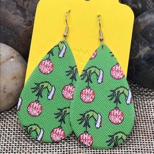 Christmas Grinch Teardrop Faux Leather Earrings